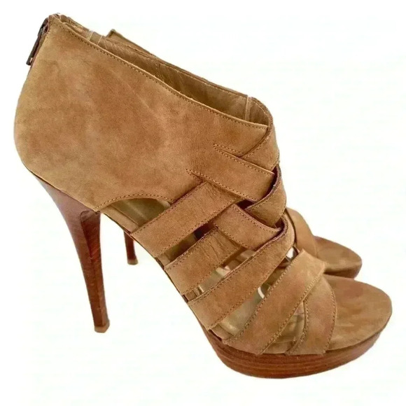 Stuart Weitzman womens platform ankle booties size 8.5 tan nubuck leather - Picture 1 of 13